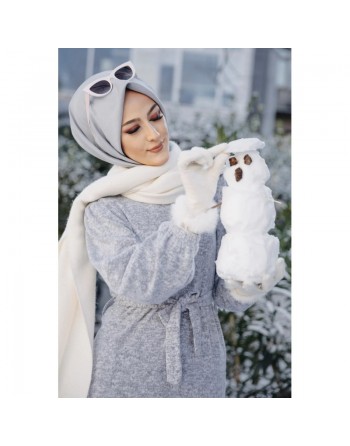 Robe tissu polaire avec ceinture (Tenue Hijab Saison Automne-Hiver) - Couleur gris 