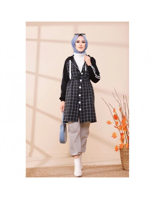 Tunique avec capuche pour femme (Tenue hijab moderne) - Couleur anthracite et bleu Tunique avec capuche pour femme (Tenue hijab moderne) - Couleur anthracite et bleu