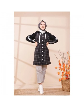 Tunique avec capuche (Tenue moderne pour hijab) - Couleur noir et anthracite 