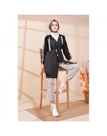 Tunique avec capuche (Tenue moderne pour hijab) - Couleur noir et anthracite 