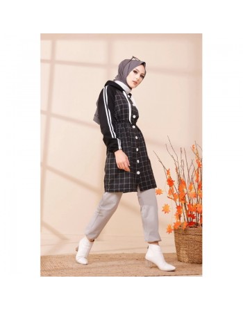 Tunique avec capuche (Tenue moderne pour hijab) - Couleur noir et anthracite 