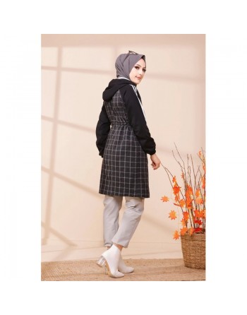 Tunique avec capuche (Tenue moderne pour hijab) - Couleur noir et anthracite 