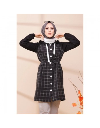 Tunique avec capuche (Tenue moderne pour hijab) - Couleur noir et anthracite 