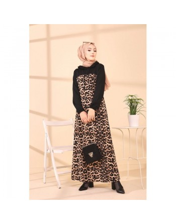 Robe avec capuche motif léopard - Couleur noir 