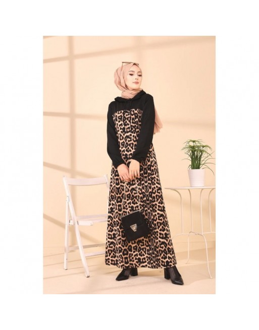 Robe avec capuche motif léopard - Couleur noir Robe avec capuche motif léopard - Couleur noir