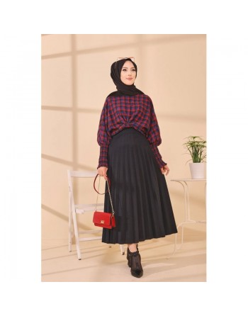 Chemisier à carreaux (Tenue Hijab style habillé) - Couleur bleu et rouge 