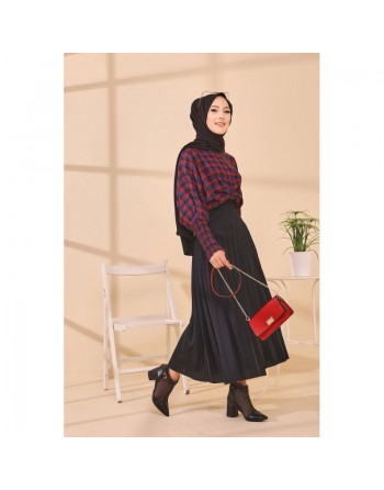 Chemisier à carreaux (Tenue Hijab style habillé) - Couleur bleu et rouge 