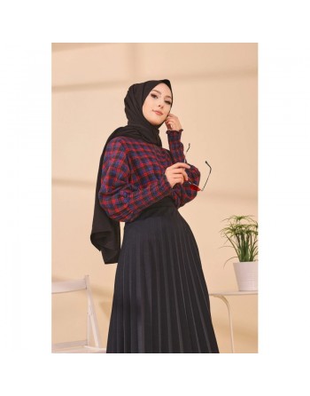 Chemisier à carreaux (Tenue Hijab style habillé) - Couleur bleu et rouge 