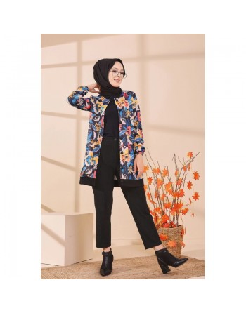 Veste Tunique avec motifs fleurs pour femme - Couleur noir 