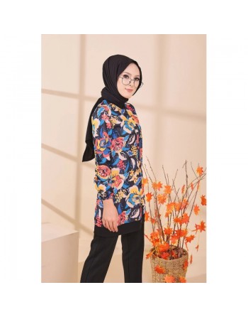 Veste Tunique avec motifs fleurs pour femme - Couleur noir 