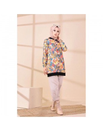Veste Tunique fleurie pour femme - Couleur moutarde 