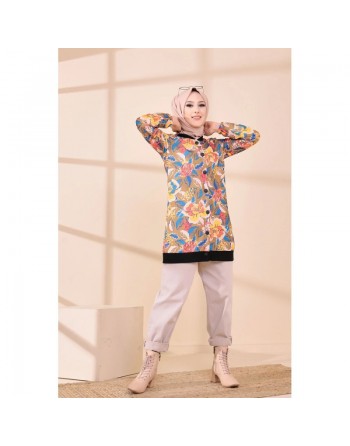 Veste Tunique fleurie pour femme - Couleur moutarde 