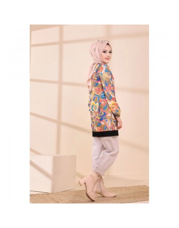 Veste Tunique fleurie pour femme - Couleur moutarde 