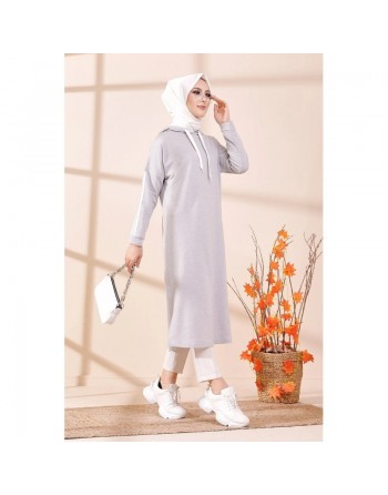 Tunique avec capuche pour femme (Vêtement décontracté mastour pour hijab) - Couleur gris 
