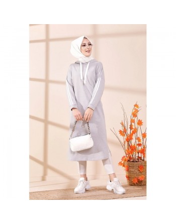 Tunique avec capuche pour femme (Vêtement décontracté mastour pour hijab) - Couleur gris 