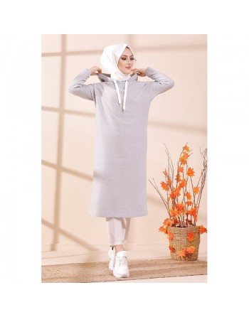 Tunique avec capuche pour femme (Vêtement décontracté mastour pour hijab) - Couleur gris 