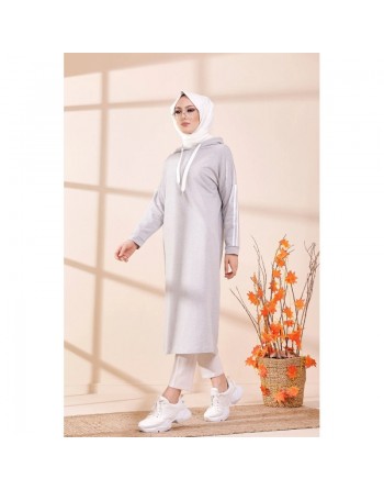 Tunique avec capuche pour femme (Vêtement décontracté mastour pour hijab) - Couleur gris 