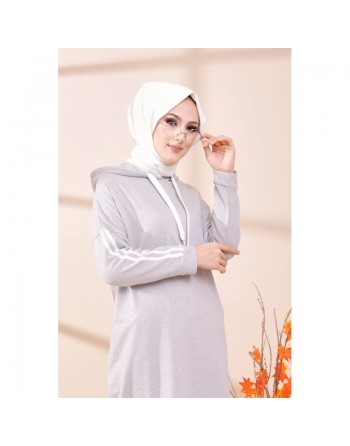 Tunique avec capuche pour femme (Vêtement décontracté mastour pour hijab) - Couleur gris 