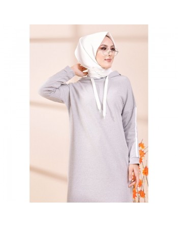 Tunique avec capuche pour femme (Vêtement décontracté mastour pour hijab) - Couleur gris 