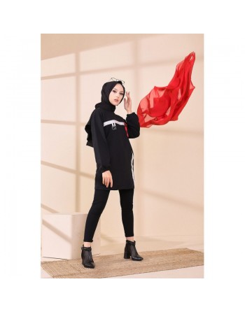 Tunique moderne avec poche à carreaux pour femme (Sweat style fashion mode musulmane) - Couleur noir 