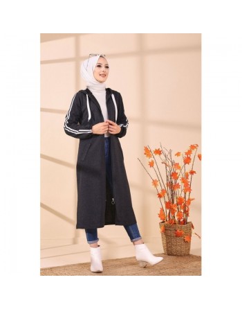 Gilet long décontracté avec capuche pour femme musulmane - Couleur anthracite 