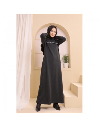 Robe longue décontractée avec capuche (Vetement hijab - Modest Fashion) - Couleur anthracite 