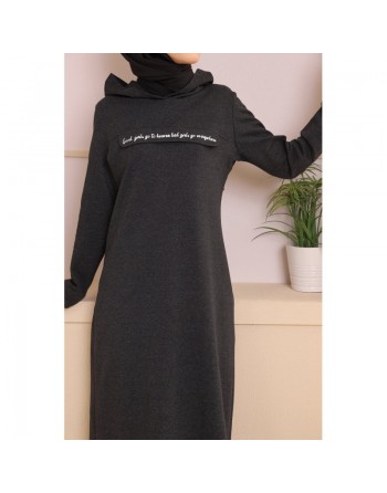 Robe longue décontractée avec capuche (Vetement hijab - Modest Fashion) - Couleur anthracite 