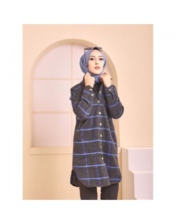 Chemise longue - Tunique à rayures (Surchemise pour saisons Automne Hiver - Vêtement Hijab France) - Couleur anthracite et... 
