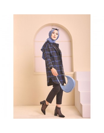 Chemise longue - Tunique à rayures (Surchemise pour saisons Automne Hiver - Vêtement Hijab France) - Couleur anthracite et... 