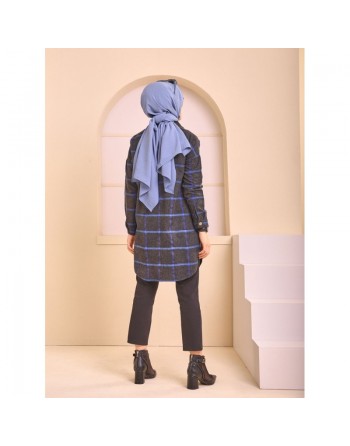 Chemise longue - Tunique à rayures (Surchemise pour saisons Automne Hiver - Vêtement Hijab France) - Couleur anthracite et... 