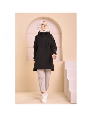 Imperméable femme à capuche (Tenue Hijab Saison Hiver) - Couleur noir 