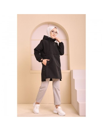 Imperméable femme à capuche (Tenue Hijab Saison Hiver) - Couleur noir 