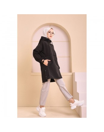 Imperméable femme à capuche (Tenue Hijab Saison Hiver) - Couleur noir 