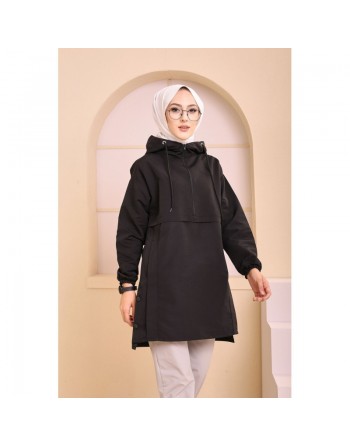 Imperméable femme à capuche (Tenue Hijab Saison Hiver) - Couleur noir 
