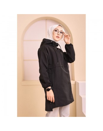 Imperméable femme à capuche (Tenue Hijab Saison Hiver) - Couleur noir 