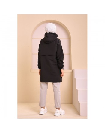 Imperméable femme à capuche (Tenue Hijab Saison Hiver) - Couleur noir 
