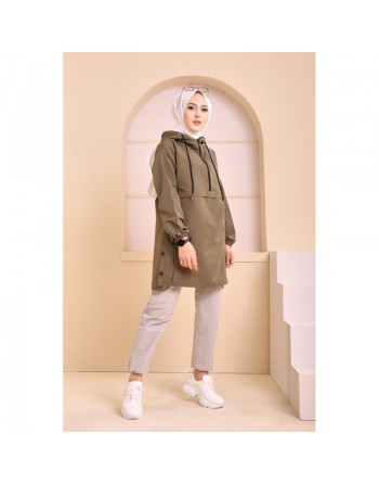 Imperméable femme à capuche (Vêtement Décontracté et Chic Hijab Saison Hiver) - Couleur kaki 