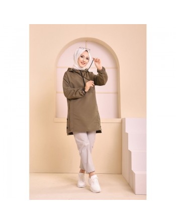 Imperméable femme à capuche (Vêtement Décontracté et Chic Hijab Saison Hiver) - Couleur kaki 
