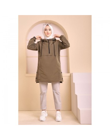 Imperméable femme à capuche (Vêtement Décontracté et Chic Hijab Saison Hiver) - Couleur kaki 