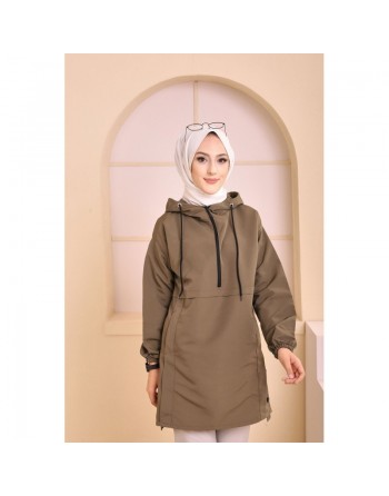 Imperméable femme à capuche (Vêtement Décontracté et Chic Hijab Saison Hiver) - Couleur kaki 