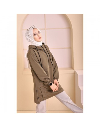 Imperméable femme à capuche (Vêtement Décontracté et Chic Hijab Saison Hiver) - Couleur kaki 