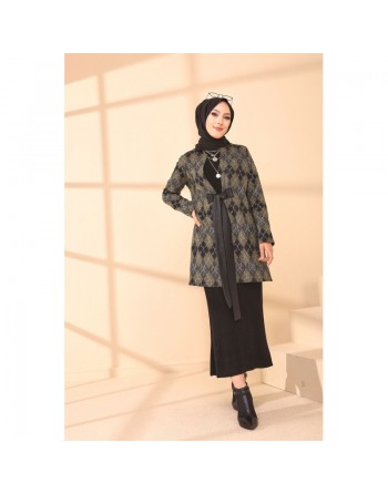 Veste Manteau femme avec ceinture intégrée (Tunique Automne Hiver - Boutique Vêtement Hijab Turque en ligne) - Couleur... 