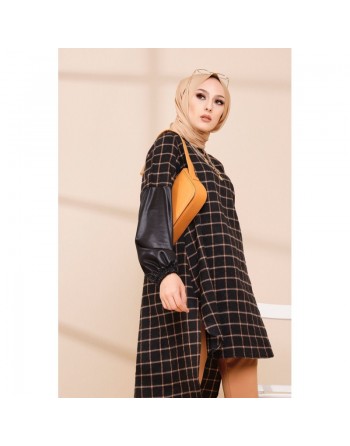 Tunique longue à rayures pour femme (Vetement Hijab) - Couleur noir et bronze 