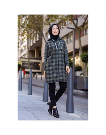 Veste-Tunique zippée à capuche (Tenue Hijab Automne Hiver) - Couleur anthracite et kaki 