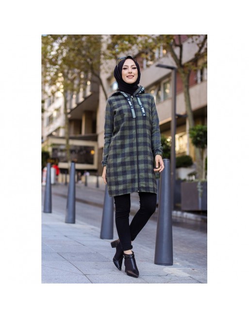 Veste-Tunique zippée à capuche (Tenue Hijab Automne Hiver) - Couleur anthracite et kaki Veste-Tunique zippée à capuche (Tenue Hijab Automne Hiver) - Couleur anthracite et kaki