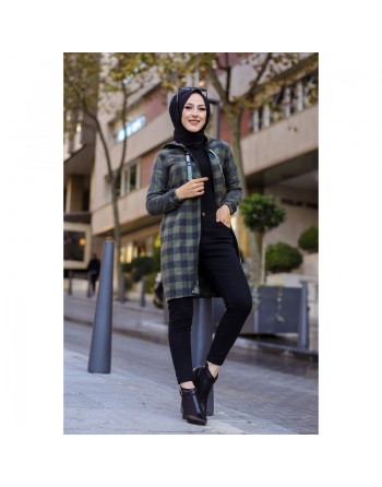Veste-Tunique zippée à capuche (Tenue Hijab Automne Hiver) - Couleur anthracite et kaki 