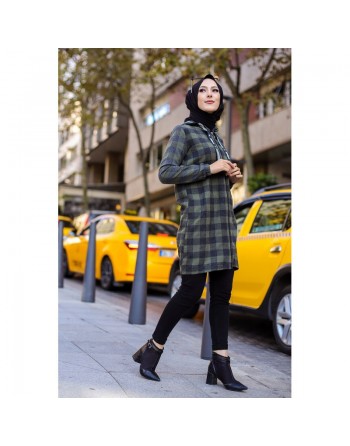 Veste-Tunique zippée à capuche (Tenue Hijab Automne Hiver) - Couleur anthracite et kaki 