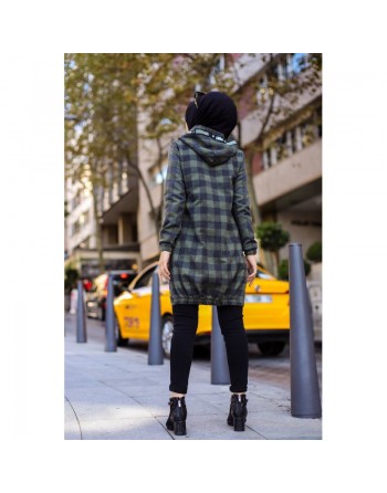 Veste-Tunique zippée à capuche (Tenue Hijab Automne Hiver) - Couleur anthracite et kaki 