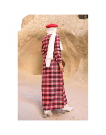 Robe à carreaux (Vetement hijab moderne) - Couleur anthracite et rouge 