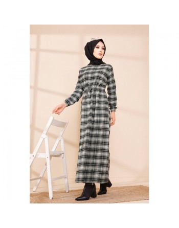 Robe longue à carreaux (Vetement pour femme voilée) - Couleur vert 